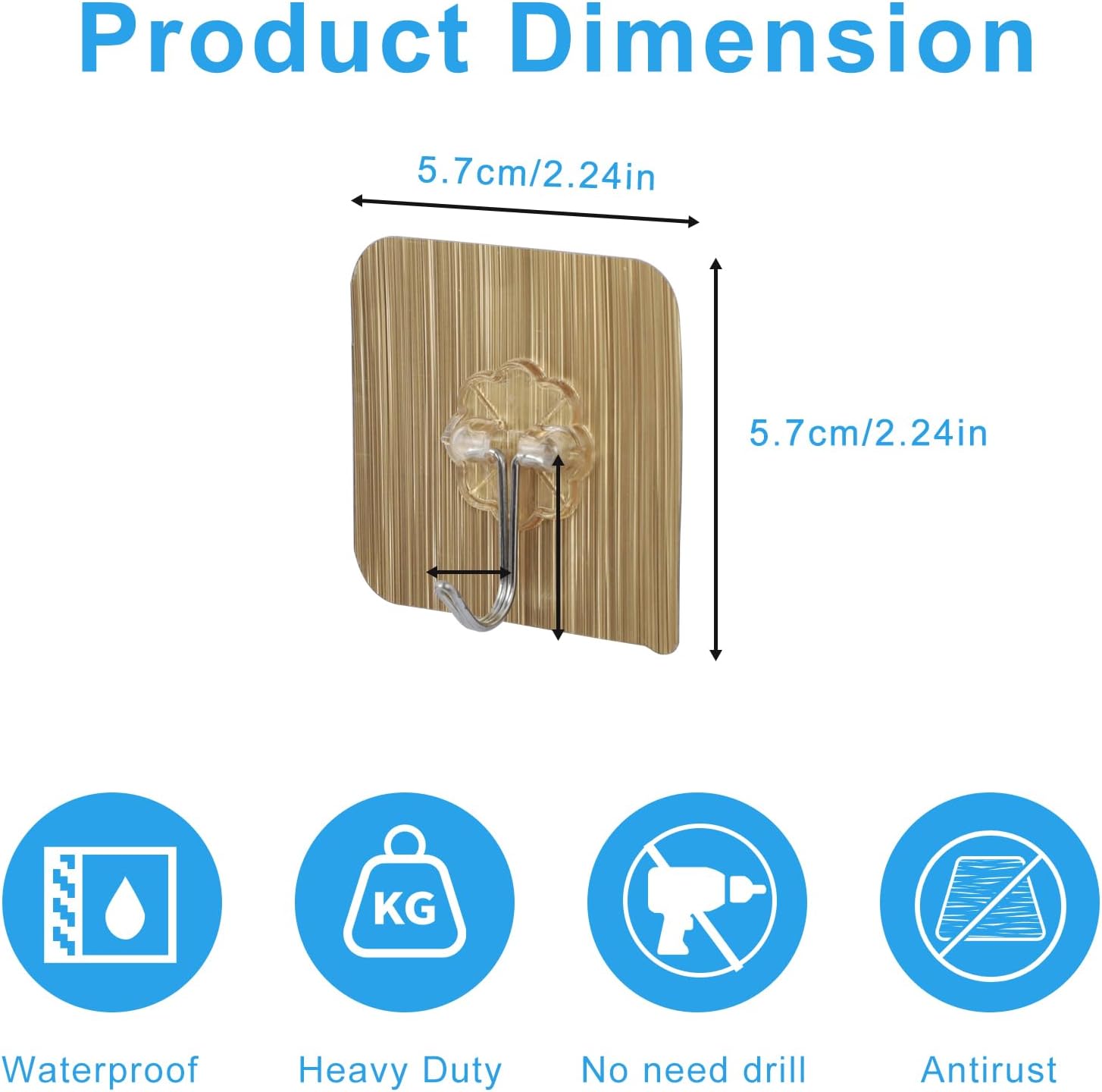 Skiennix Heavy Duty Adhesive Hooks - Waterproof Wall-Mounted Towel & Coat Hooks | 12 Pack, Max Load 15 lb