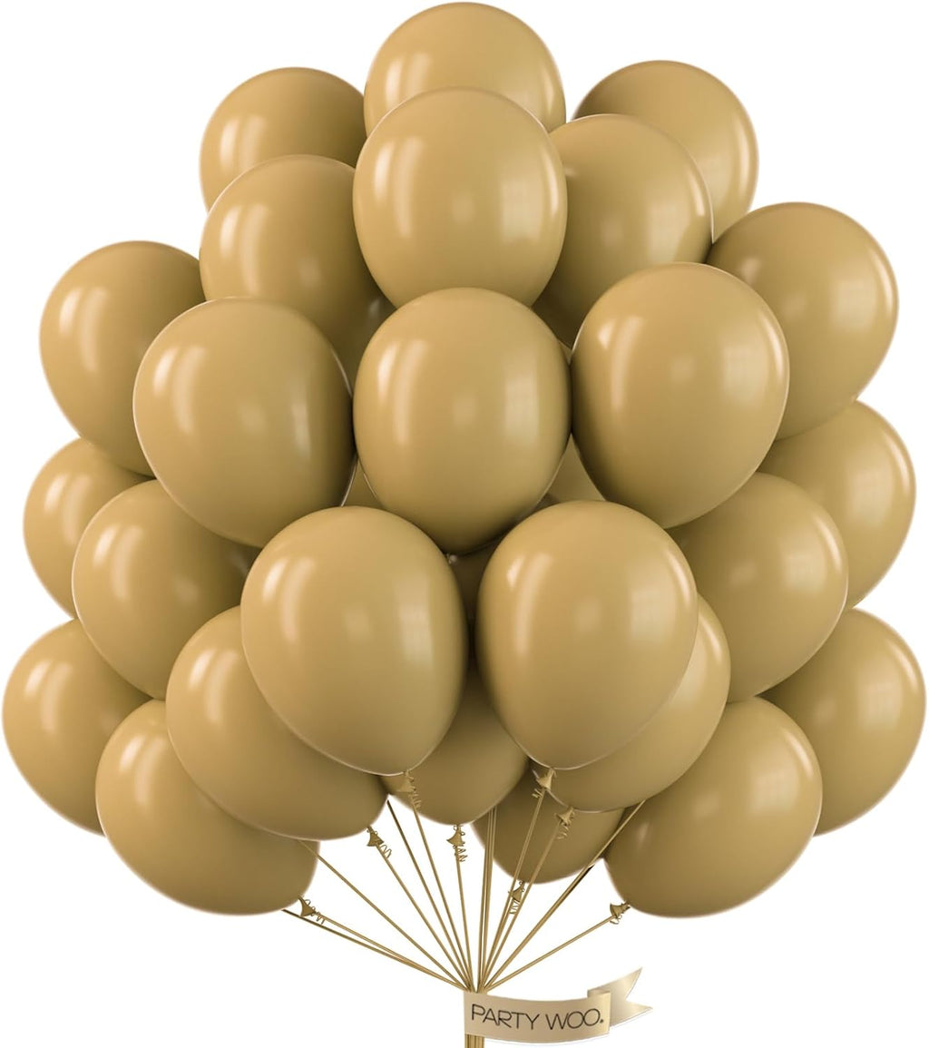 PartyWoo 12-Inch Light Brown Latex Balloons - 50pcs Boho Coffee Helium Balloons for Weddings & Baby Showers