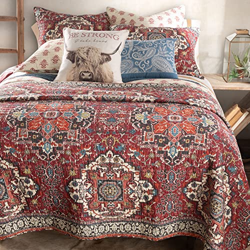 King Size Reversible Quilt - Southwest Medallion Pattern in Red & Gray