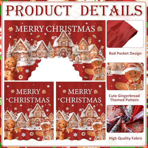 Remagr Gingerbread Man Christmas Kitchen Curtains 3-Piece Set Valance + 2 Panels 35.83 x 59.84 / 35.83 x 29.92
