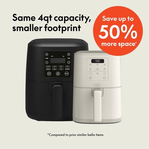 Bella 4Qt Slim Air Fryer - Fits-Anywhere™ Kitchenware with EverGood™ Nonstick Coating | Adjustable Temp & 6 Cooking Presets