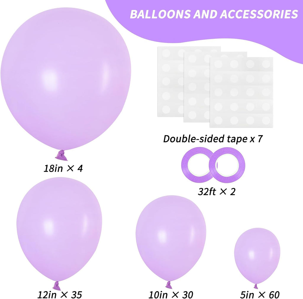 RUBFAC Pastel Purple Balloon Arch Kit - 129pcs Light Lavender Balloons for Birthday & Party Decor