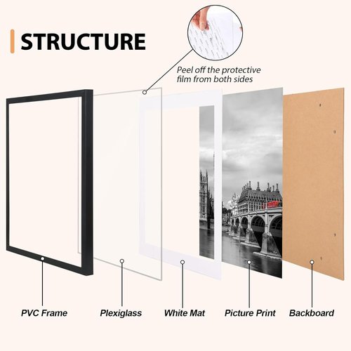 Fixwal Diamond Art Frames - Set of 6 Lightweight 12x16 Black Picture Frames with Shatter-Resistant Glass for Wall Gallery Display