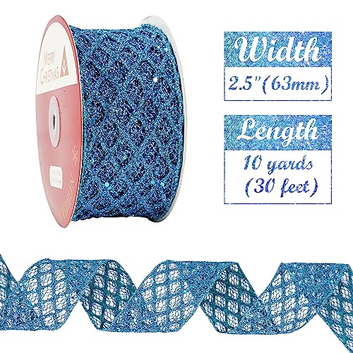 Turquoise Glitter Wired Ribbon 2.5