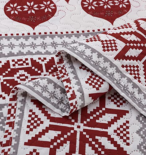 CHESITY Twin Christmas Quilt Set - Reindeer Snowflake Bedspread with Shams (68x86)