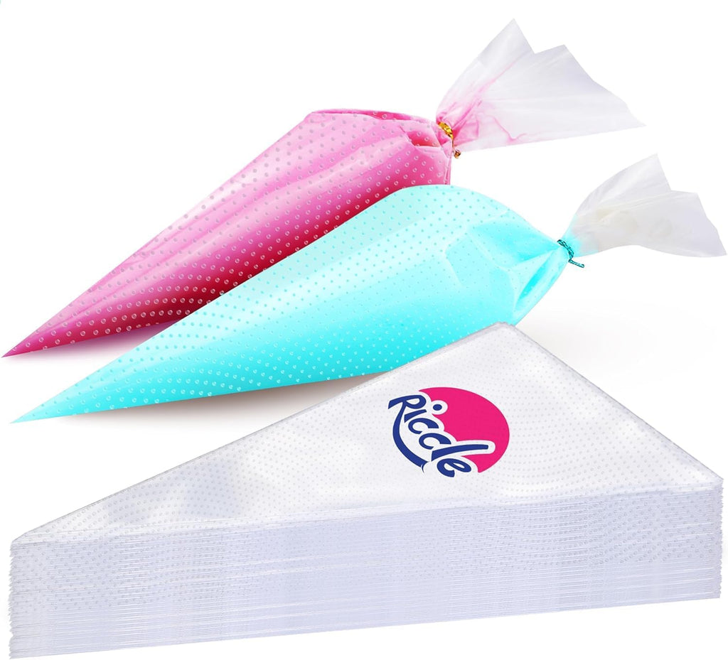 Riccle Disposable Piping Bags - 16 Inch Textured Anti-Burst Icing Bags for Cake & Cookie Decoration