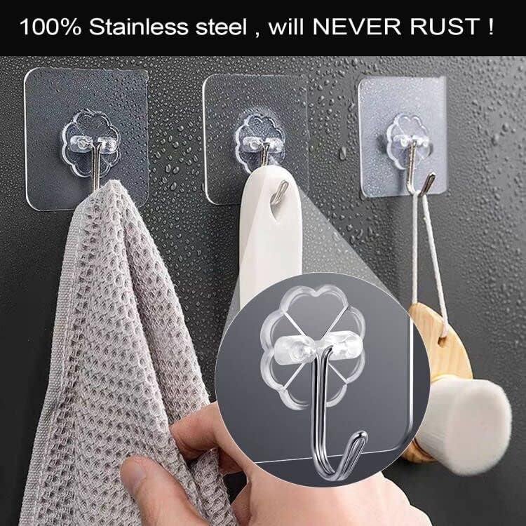 ZESLMG Adhesive Wall Hooks - Heavy Duty 22lb Clear Self-Sticky Hooks | 16 Pack No Damage for Towel, Key, Coat, Picture