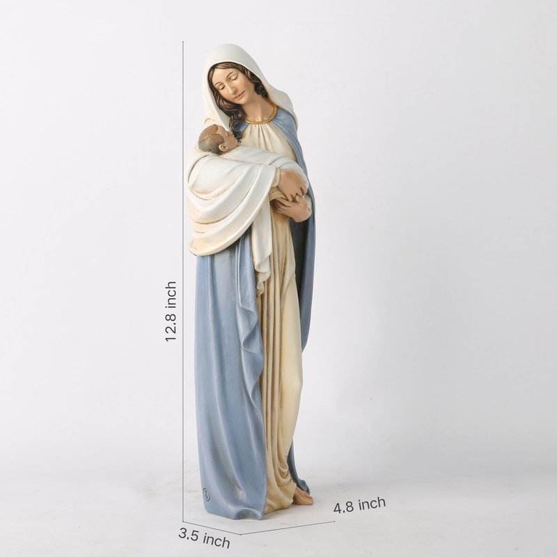 BC Catholic Madonna with Child Statue, 12.75" H Blessed Virgin Mary Figure, Holy Mother Religious Gift for Mom, Hand Painted Virgen Maria Renaissance Sculpture by Buildclassic