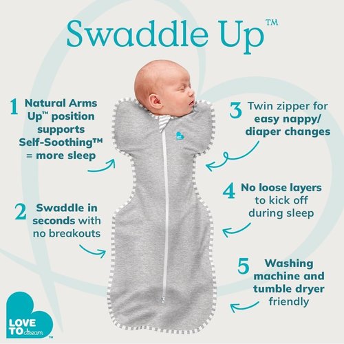 Love to Dream Swaddle Up - Soft Bamboo Fabric Wearable Blanket, Arms Up Position, Medium 8-13 lbs, Boats Mist