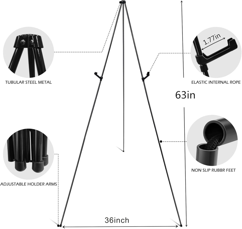 RRFTOK Easel Stand - 63'' Lightweight Portable Ground Tripod for Wedding Signs & Posters | Includes Carry Bag