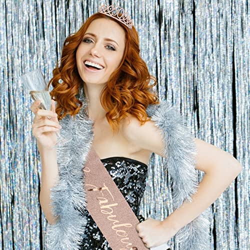 50th Birthday Decorations for Women - Rose Gold Sash and Rhinestone Crown Kit