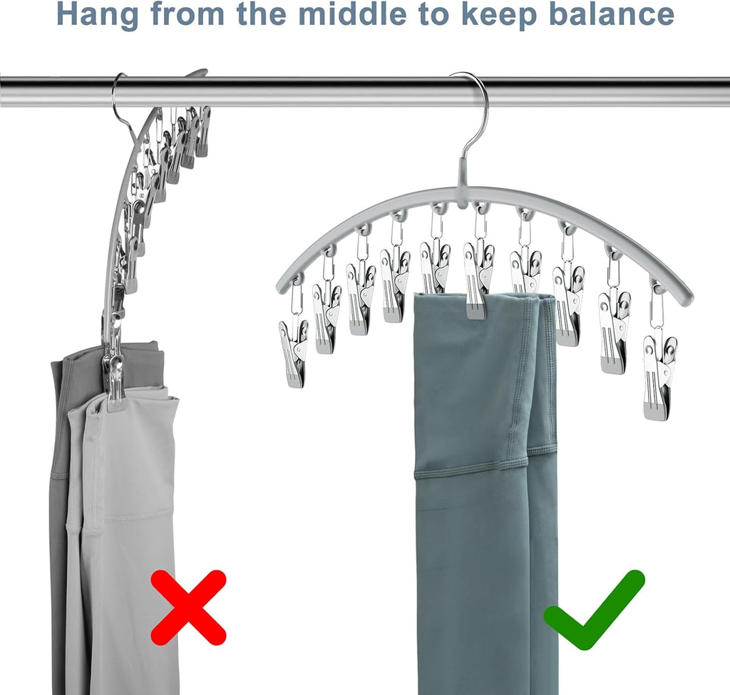 Volnamal Legging Organizer - Metal Yoga Pants Hanger with Rubber Coating | 4-Pack Holds 40 Leggings, Space-Saving Gray