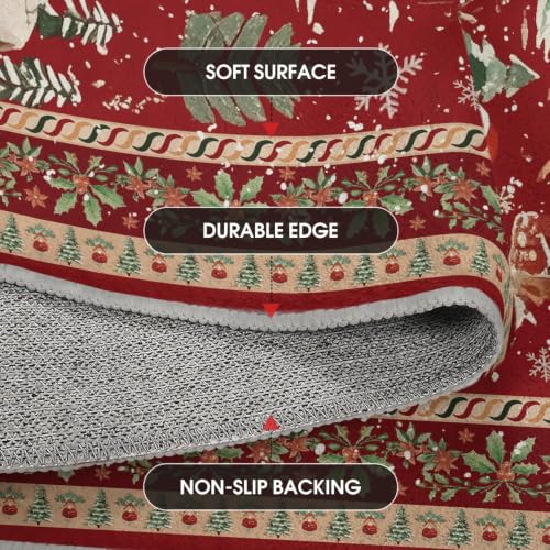 Artoid Mode Red Santa Claus Deer Christmas Area Rug 3x5 ft, Non-Slip Washable Holiday Home Decor