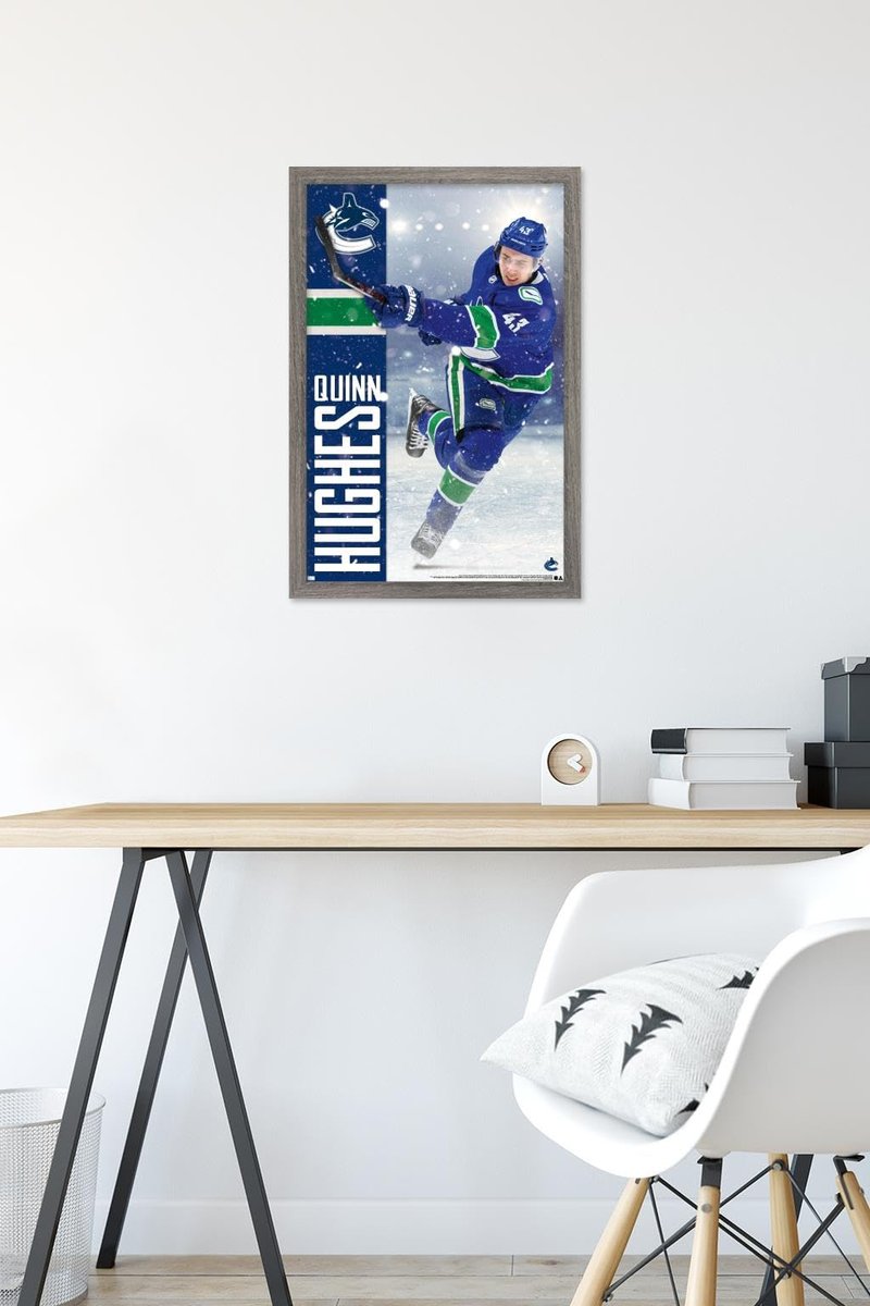NHL Vancouver Canucks - Quinn Hughes 20 Wall Poster, 22.4L" x 14.7W", Gray Framed Version