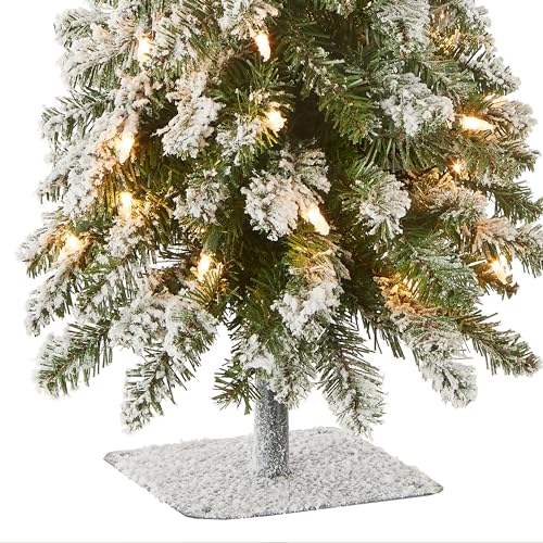 3ft Pre-Lit Flocked Mini Christmas Tree with 50 Clear Lights & Metal Base
