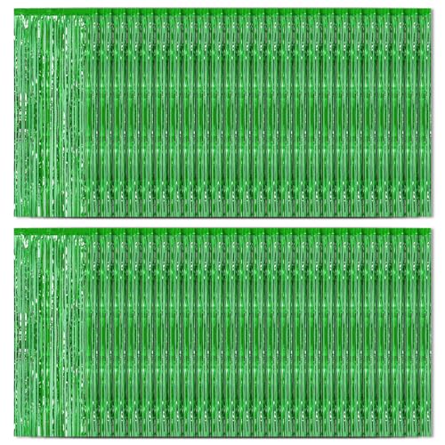 Green Foil Fringe Curtain 50 Pack - Metallic Tinsel Backdrop for Parties