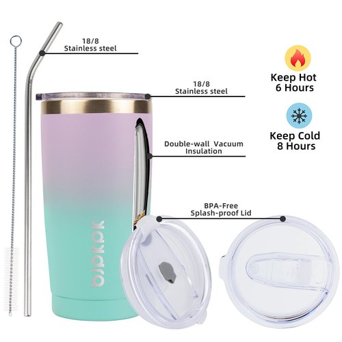 BJPKPK Insulated Stainless Steel Tumbler, Coffee Cup with Lid and Straw, Double Wall Vacuum Travel Mug, Powder Coated Leakproof Tumbler Cup,Lavender Green