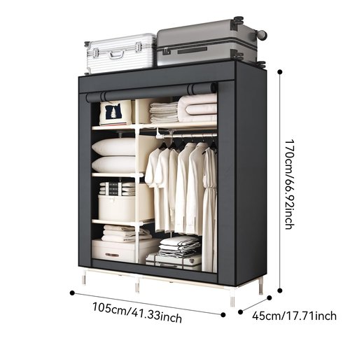 ArluKin Portable Wardrobe Closet Durable and Easy to Assemble Heavy Duty Clothes Rack with Non-Woven Cover Fabric Best for Bedroom and Easy Storage and Organization (Grey-C)