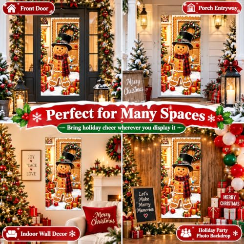 Gingerbread Door Cover for Christmas - 35.4 x 70.9 in Front Door Banner