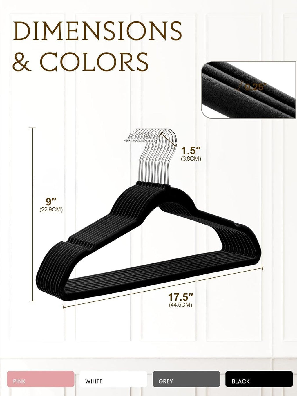 Smartor Velvet Hangers - 70 Pack Black Non-Slip Heavy-Duty Felt Hangers | Slim Space-Saving Design with 360° Rotating Hook