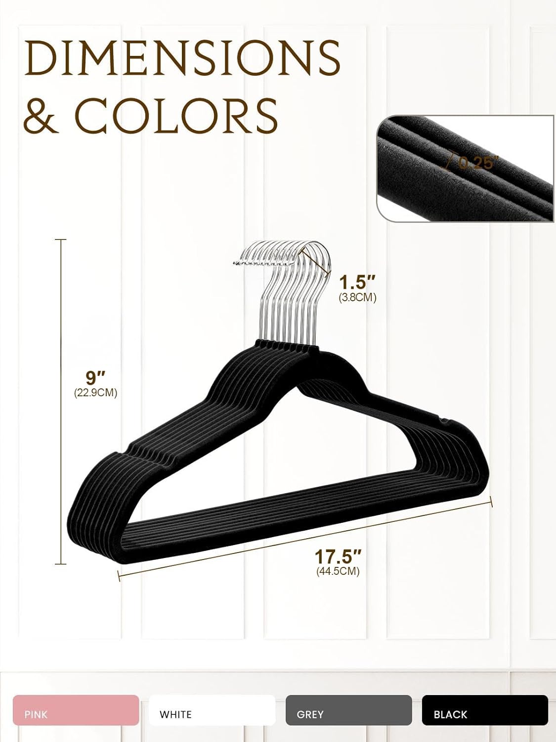 Smartor Velvet Hangers - 70 Pack Black Non-Slip Heavy-Duty Felt Hangers | Slim Space-Saving Design with 360° Rotating Hook