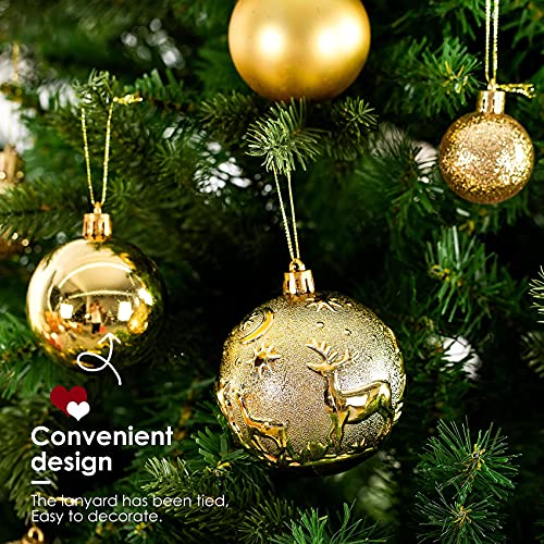 Senjie 32Pcs Gold Shatterproof Christmas Ornaments Set – 11 small, 15 medium, 6 large Gold Balls