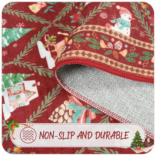 Acapet 2' x 3' Red Christmas Door Mat – Non-Slip Indoor/Outdoor Welcome Rug