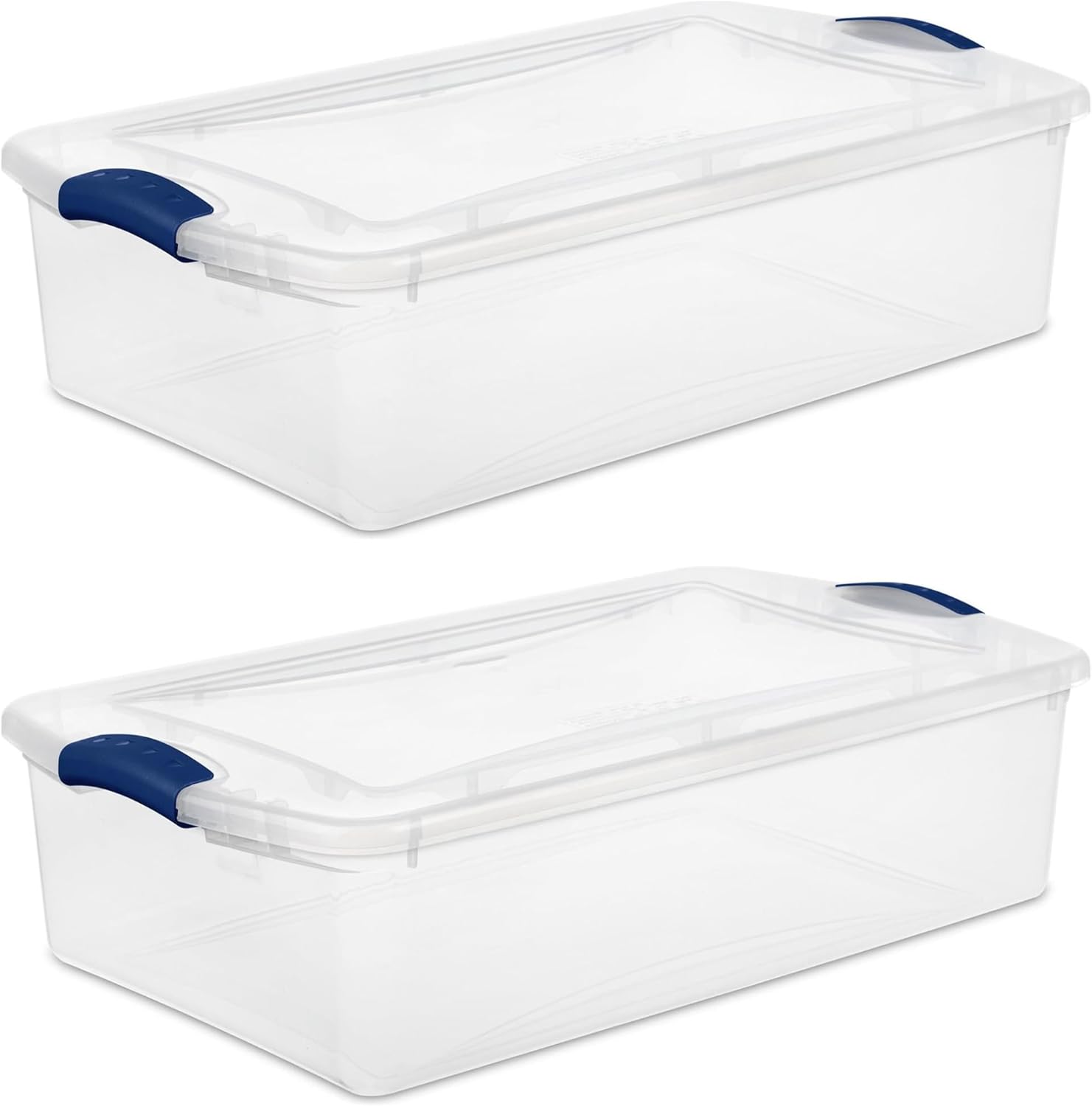 Sterilite 32 Quart Clear Plastic Storage Bins - Stackable Underbed Containers with Lids & Blue Latches