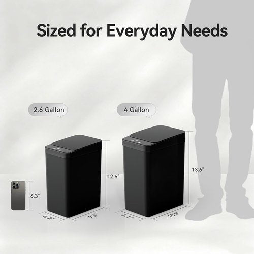 FRESHLIX Automatic Motion Sensor Bathroom Trash Can - 2.6 Gallon Touchless Waterproof Bin | Black