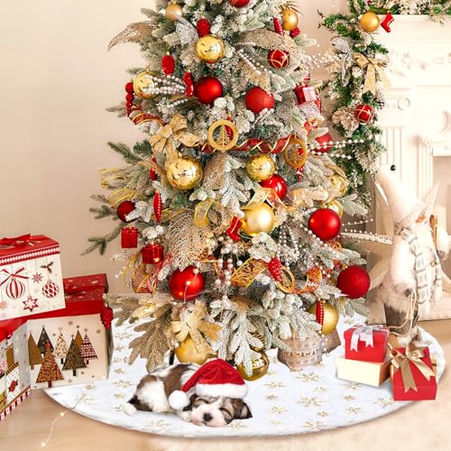 36-Inch Plush Faux Fur Christmas Tree Skirt with Sequin Snowflakes