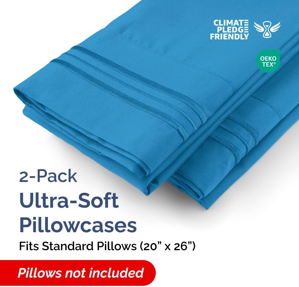 Standard Pillow Cases Set of 2 | Soft Hotel Quality, Wrinkle-Free, Stain-Resistant - Denim Blue