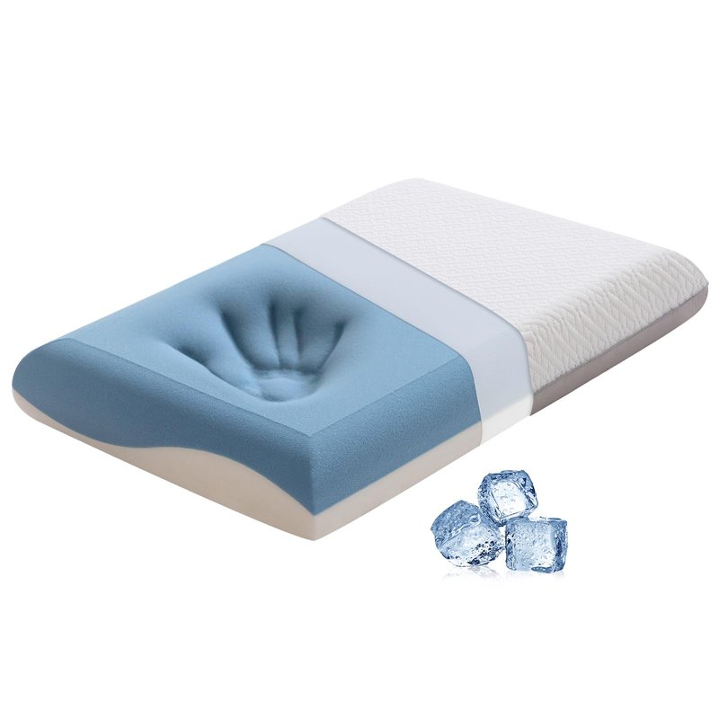 AMICLIBER Memory Foam Firm Pillows for Sleeping, 4'' Orthopedic Cervical Neck Pillow with Two-Sided Reversible Cover,Medium Firm Gusseted Gel Pillows for Back & Side Sleepers