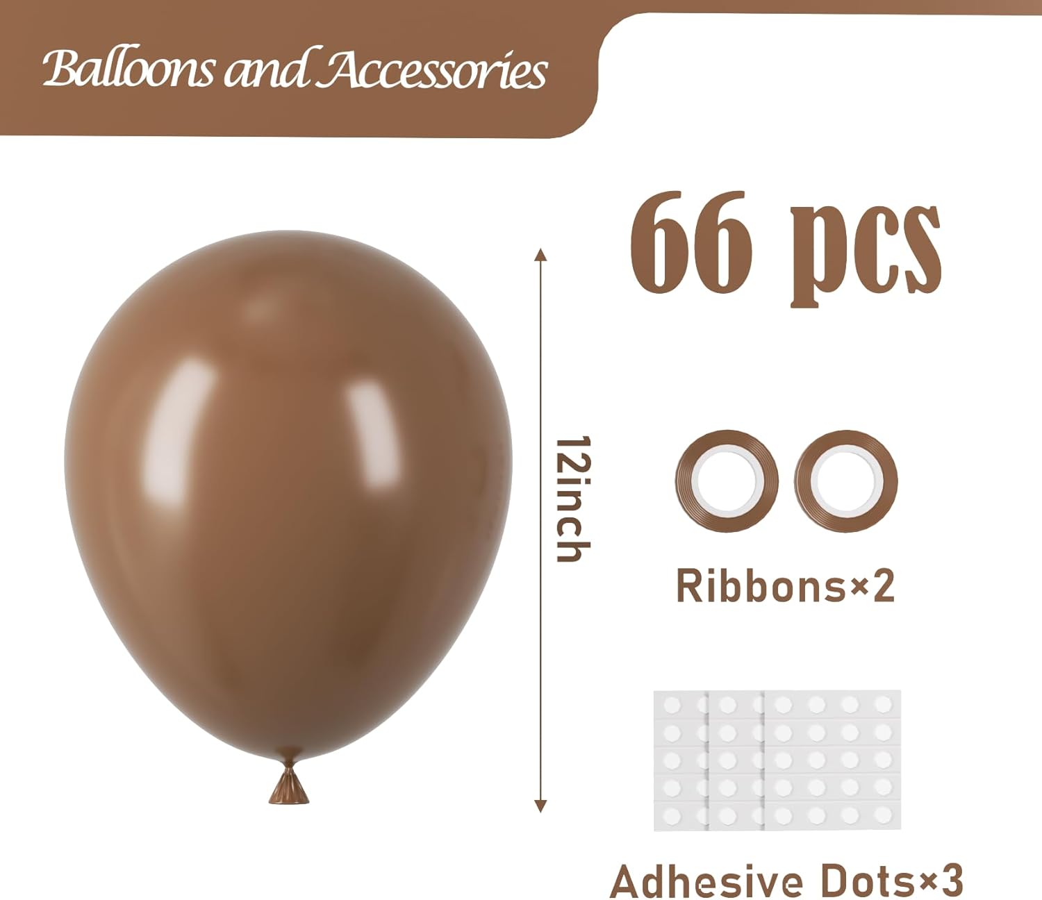 Voircoloria Brown Balloons - 12-Inch Latex Party Balloons | 66-Pack for Weddings, Birthdays & More