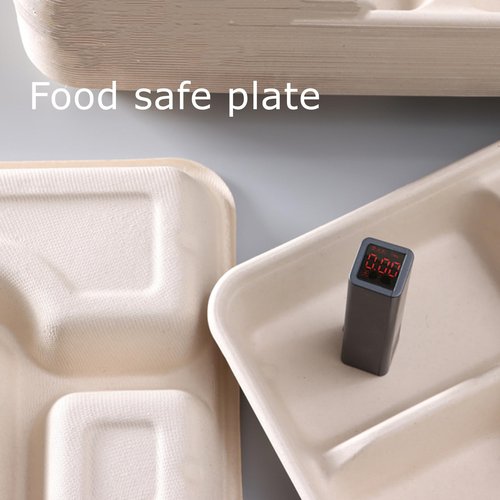HningBuyox 50 Pack Compostable Paper Plates, Heavy Duty Sugarcane Fiber Compartment Plate, Microwave Safe Divided Tray for Adults, for Meal Prep, Buffets, Dips, Picnic, School,Party, Freezer Safe