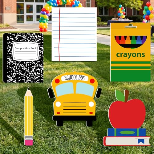 6 Pcs Large Back to School Party Decorations 20-Inch Plastic Cutouts with Stands