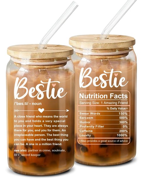 NewEleven Gift For Friends, Bestie - Gifts for Women Friendship - Unique Friendship Gifts For Women, Friend, Bestie, Bff, Soul Sister, Work Bestie - 16 Oz Coffee Glass