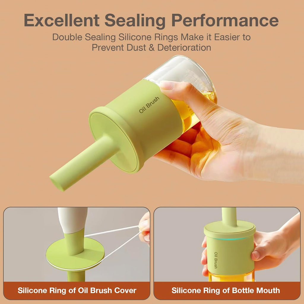 YARRAMATE Oil Dispenser 300ml | Glass Bottle with Heat-Resistant Silicone Basting Brush - Green