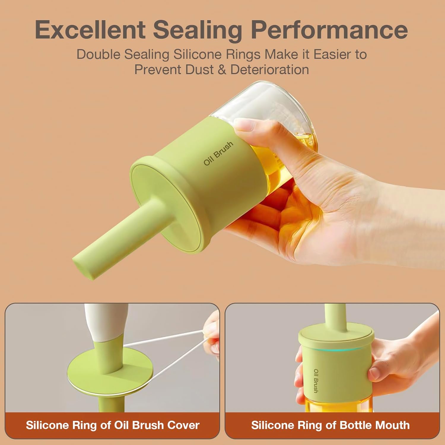 YARRAMATE Oil Dispenser 300ml | Glass Bottle with Heat-Resistant Silicone Basting Brush - Green