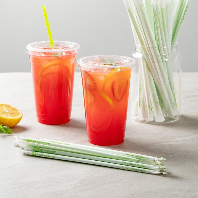 Restaurantware-Basic Nature 8.3 Inch Disposable Straws, 2000 Sustainable Straws - Wrapped, Won't Alter Flavors, Green PLA/PBAT Straw, For Hot And Cold Drinks