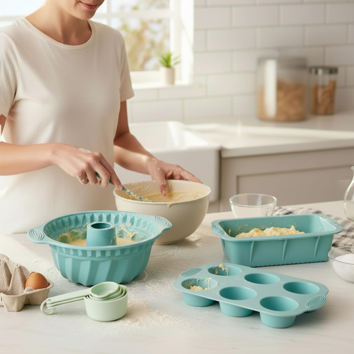 Skiennix 25 PCS Silicone Baking Pans Set - Nonstick Bakeware for Cakes, Muffins & Desserts