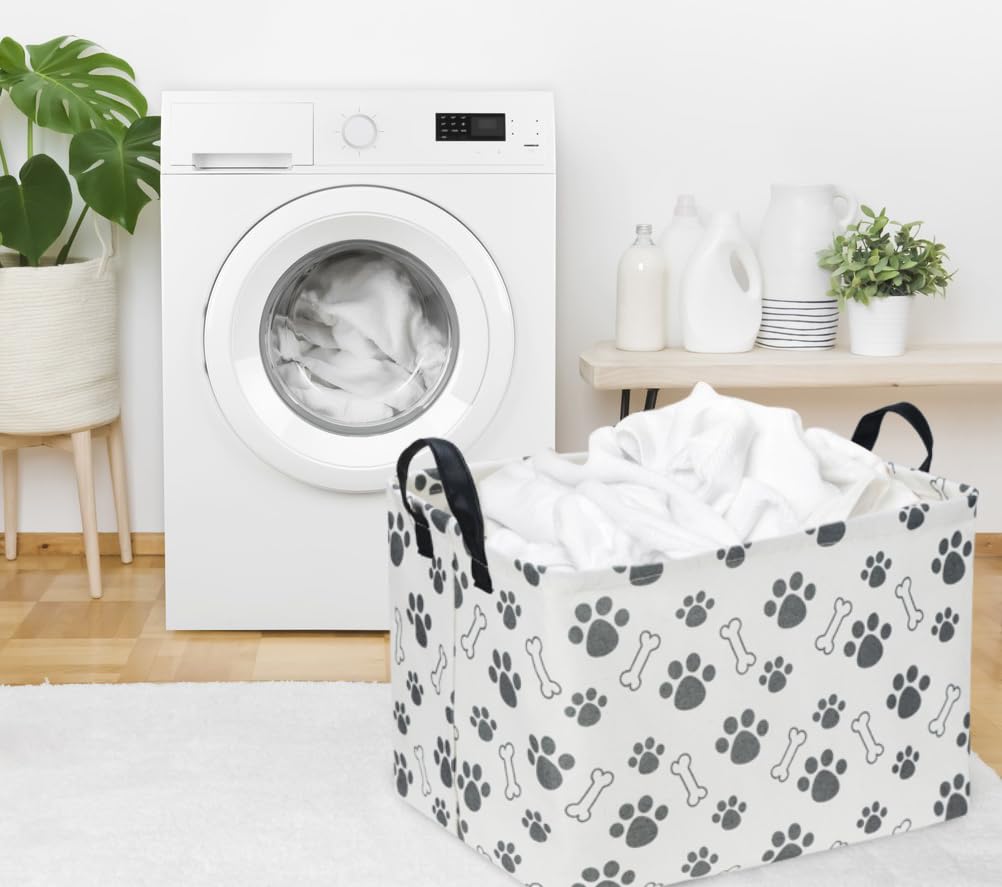 Sanjiaofen Rectangular Dog Basket,Dog Toy Bin,Dog Storage Basket Organizer.Waterproof PE Coating Puppy Storage Bin with Handles.Dog room decor,Dog Toys,Books,Kid's Gifts basket. (Dog Paw)