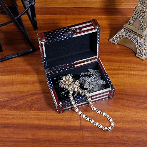 Small Wooden Treasure Box with American Flag Design - Vintage Keepsake Box
