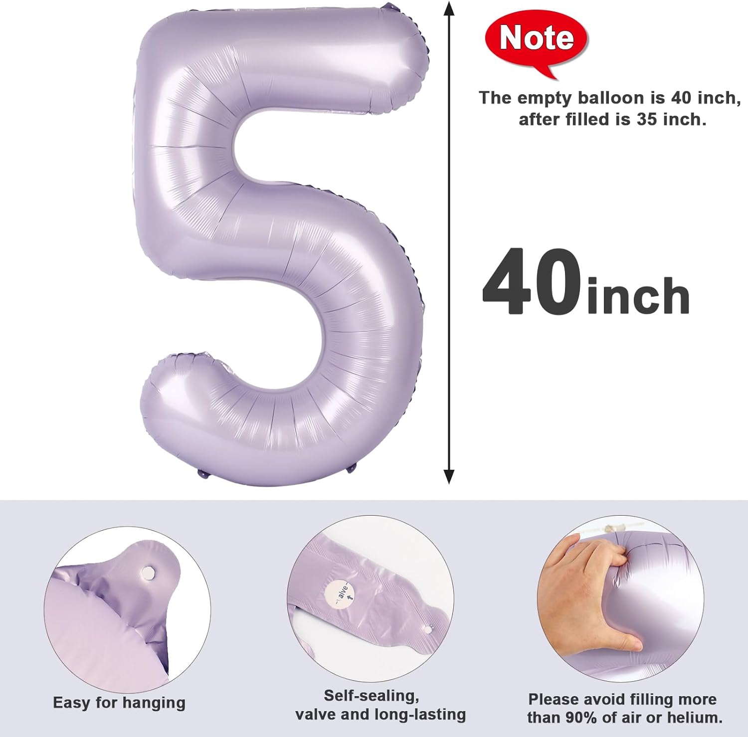 Skiennix 40-Inch Balloon Numbers - Big Cream Purple Balloons for 5th Birthday & Wedding Decor