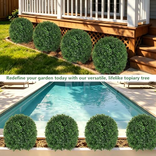 2 Pack 27.5" Artificial Boxwood Topiary Ball Trees with Ground Spikes