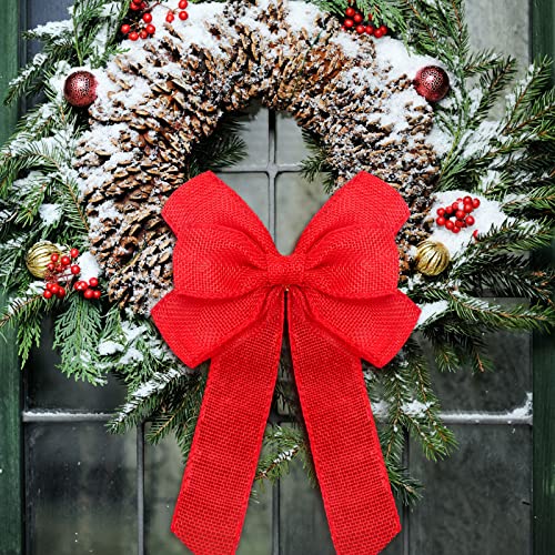 Xinnun 6 Pcs Christmas Burlap Bows Wreath Decorations, Red, Plain Style