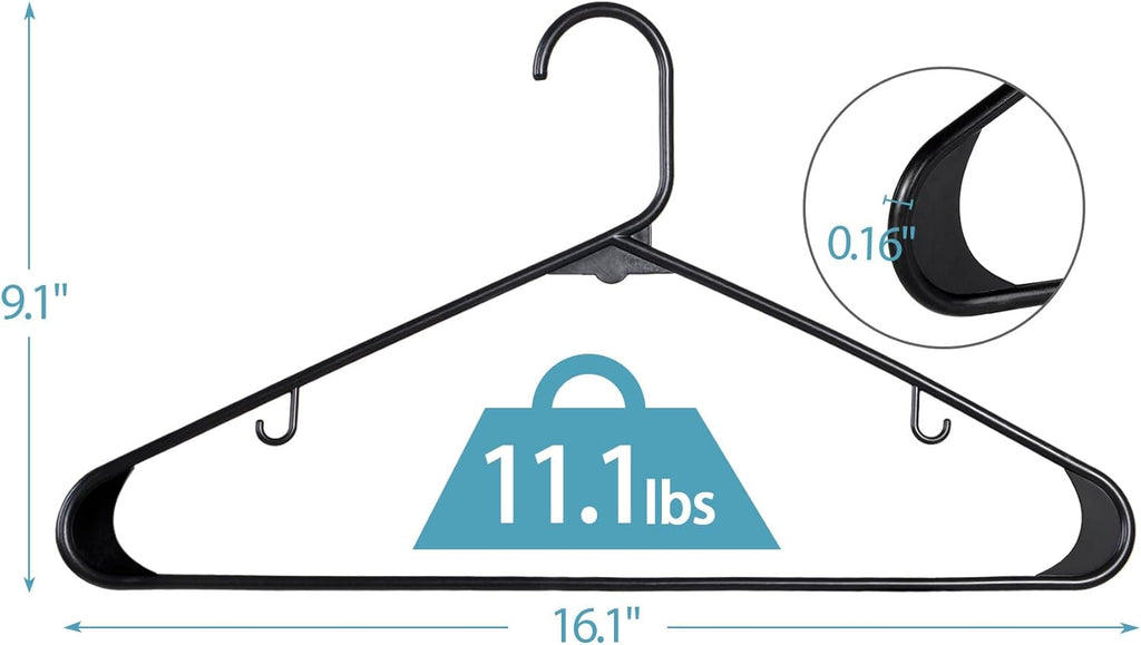 SUPER DEAL Plastic Hangers - 100 Pack Heavy-Duty Clothes Hangers with Double Hooks | Space-Saving Black