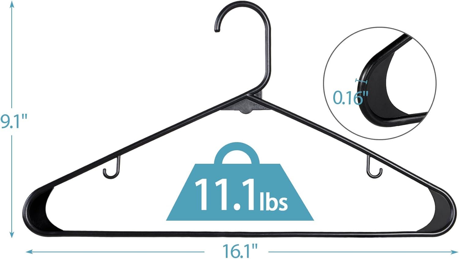 SUPER DEAL Plastic Hangers - 100 Pack Heavy-Duty Clothes Hangers with Double Hooks | Space-Saving Black