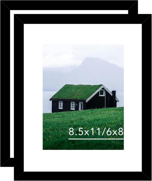 JCJMY Picture Frame Set of 2 - 8.5x11 Inch Frames with 6x8 Inch Mat for Photos & Certificates | Black