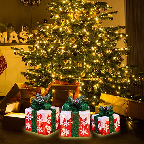 JUSTPRO Style 5 3-Piece Lighted Christmas Gift Boxes with Bright White LEDs