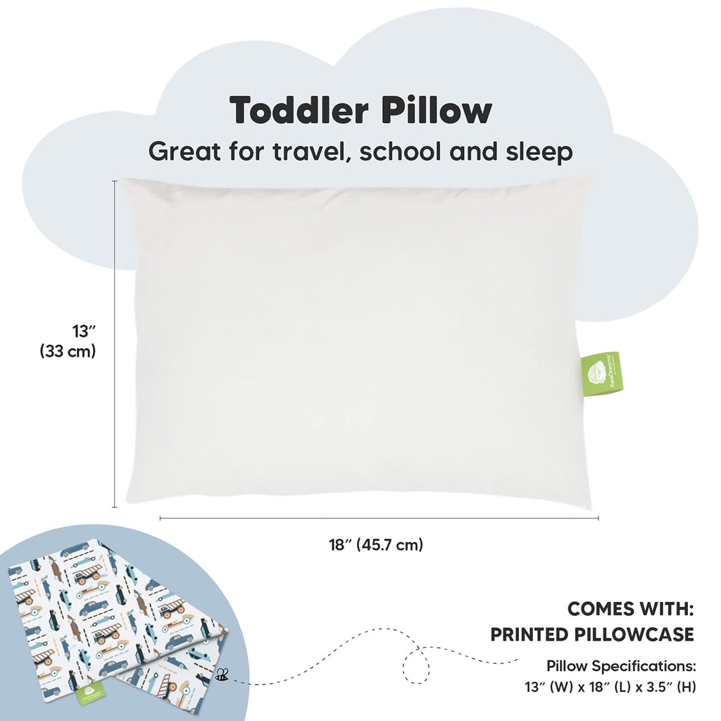 My Little Dreamy Toddler Pillow - Organic Cotton Travel Bed Pillow with Soft Pillowcase | 13x18, Machine Washable, Ideal for Ages 2-5
